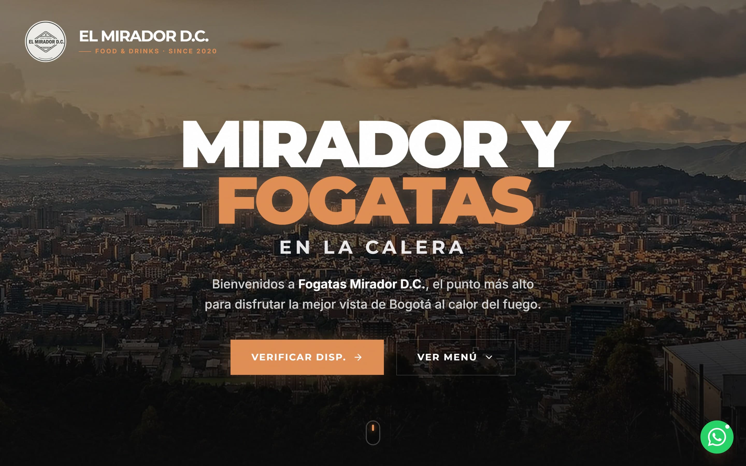 La página de reservas de Fogatas Mirador